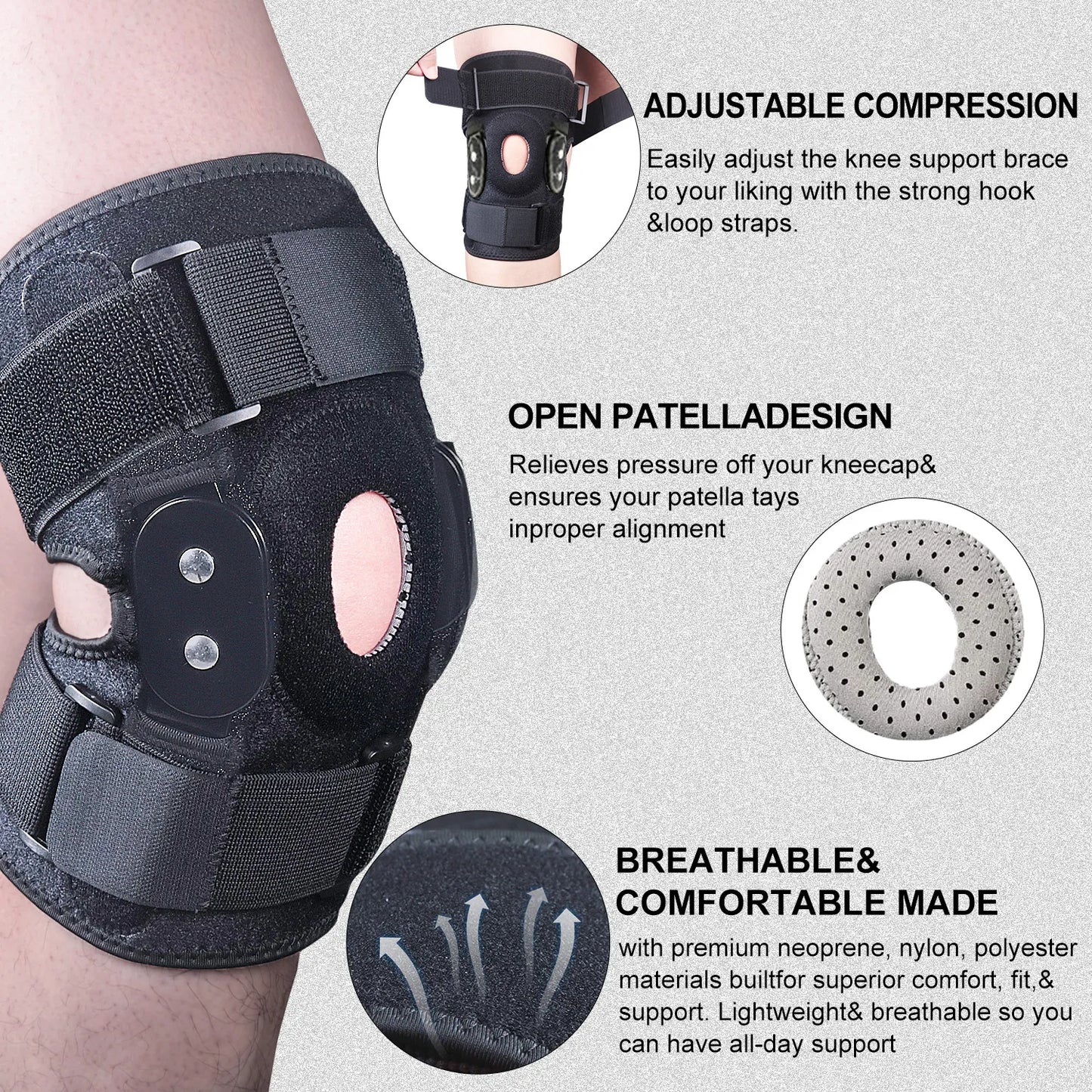 1PC Adjustable Hinged Knee Brace Knee Support Wrap for Meniscus Tear Patellar Tendon Support, Pain Relief Strains, Sprains etc.