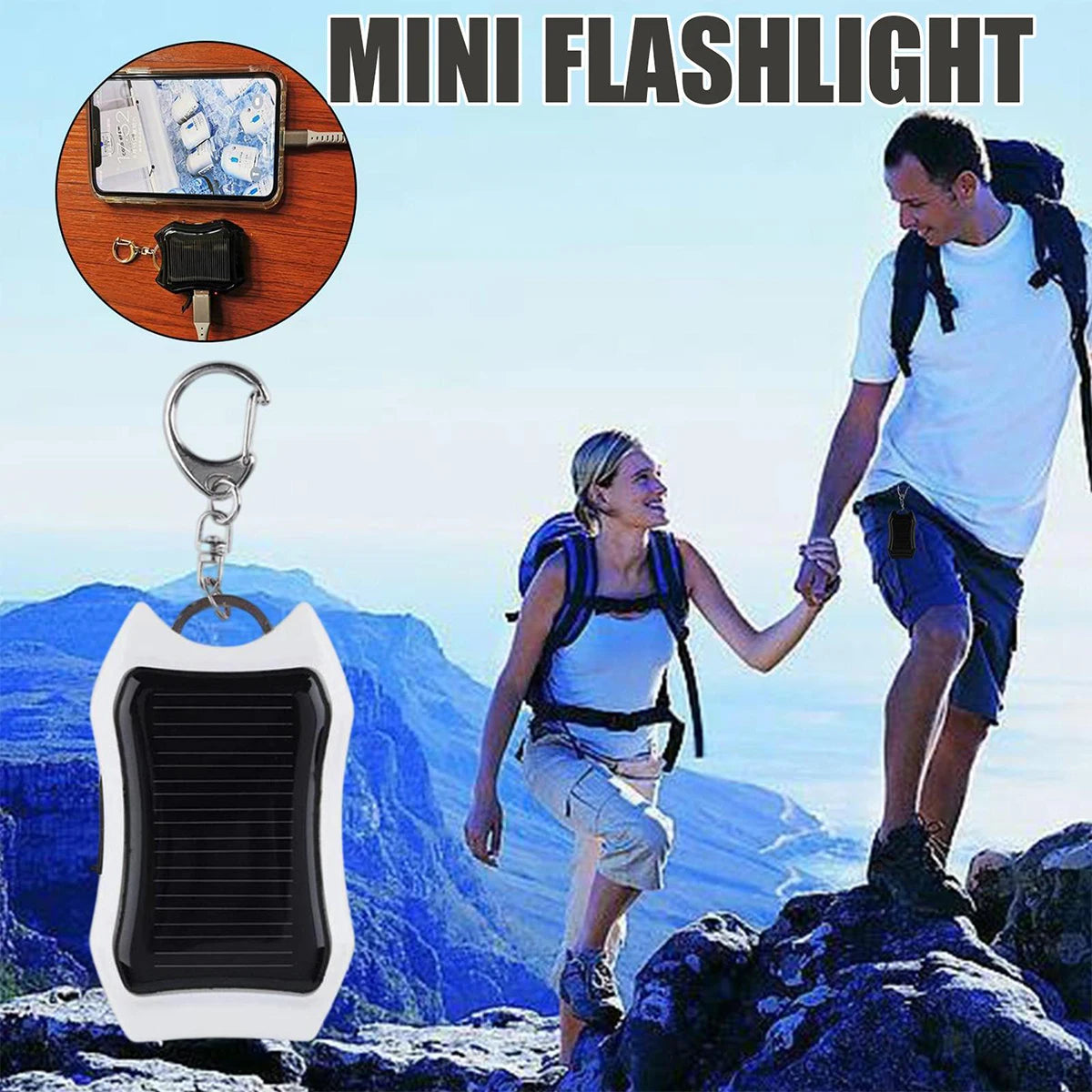 1200mAh Mini Solar Charger Keychain Solar Portable Battery Pack Fast Charging Player Tablet Cellphone Backup Power Bank Sistemle