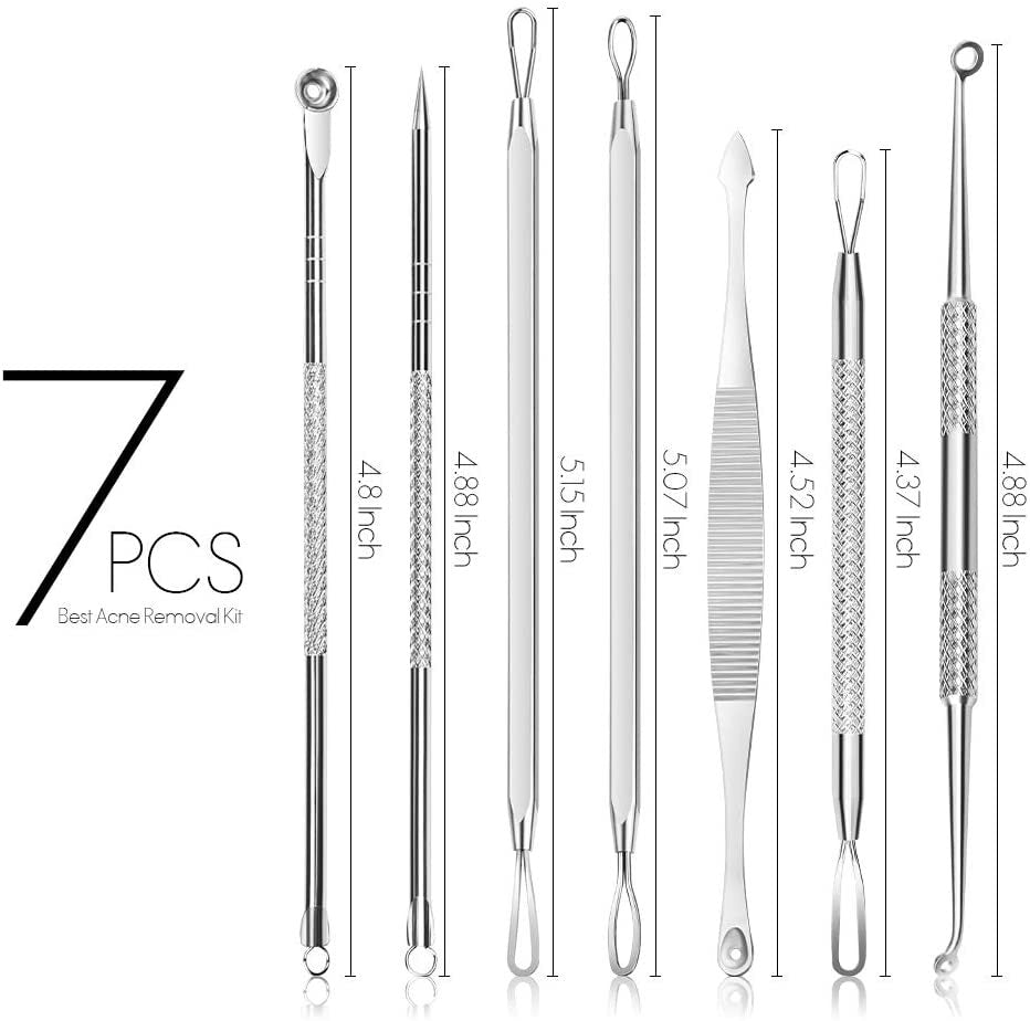 7Pcs Stainless Steel Pimple Pins Blackhead Whitehead Pimple Spot Comedone Extractor Remover Popper Tool Face Care