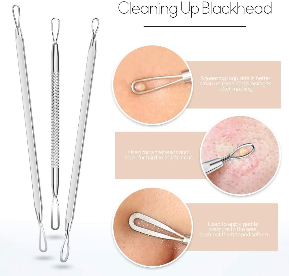 7Pcs Stainless Steel Pimple Pins Blackhead Whitehead Pimple Spot Comedone Extractor Remover Popper Tool Face Care