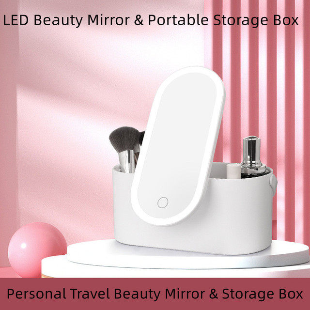 Storage Box with LED Makeup Mirror