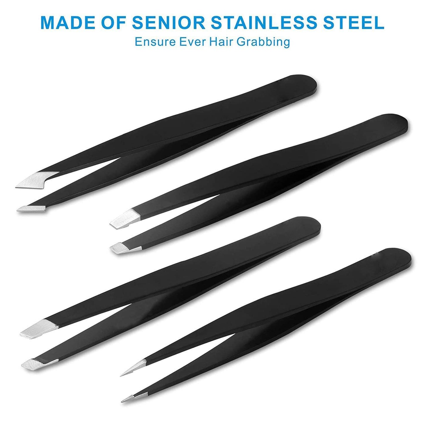 4-in-1 Professional Stainless Steel Tweezers for Eyebrows