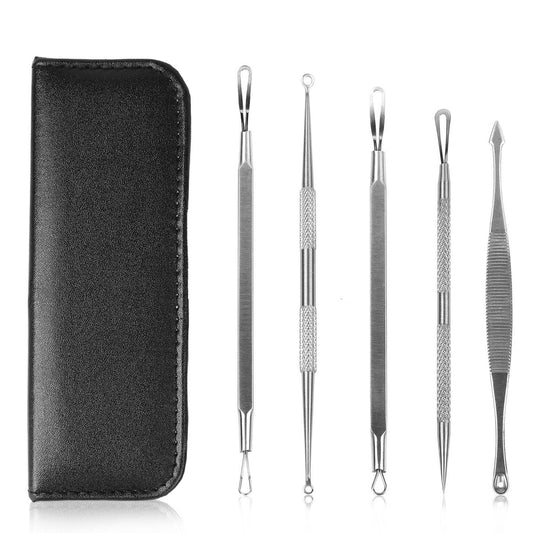 5-Pieces Set: BlackHead Remover Kit Pimple Comedone Extractor Tool Set.