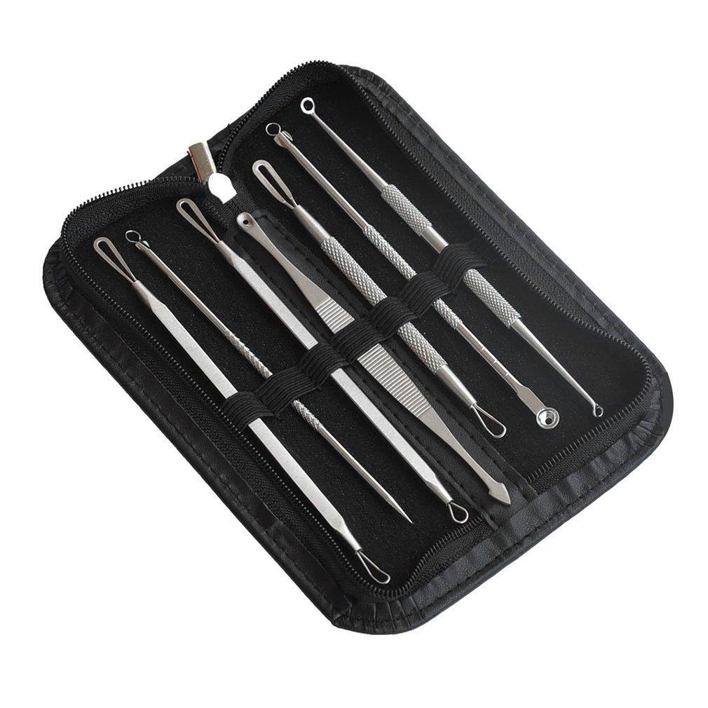 7Pcs Stainless Steel Pimple Pins Blackhead Whitehead Pimple Spot Comedone Extractor Remover Popper Tool Face Care