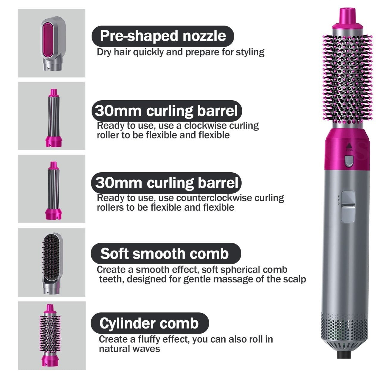 Athena Hair Brush Blow Dryer Straightener & Curler (5 in 1)