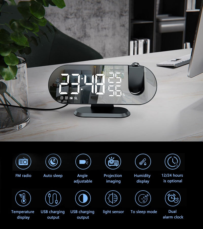 LED Digital Alarm Clock with Projector